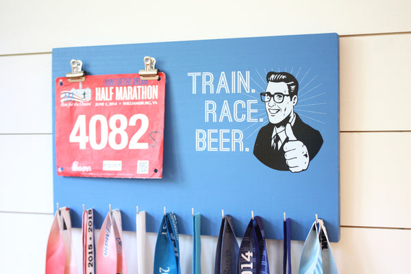Race Bib & Medal Holder - Train Race Beer - York Sign Shop - 2