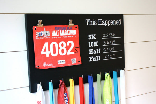 Chalkboard Race Bib and Medal Holder- This Happened - 5K, 10K, Half, & Full - York Sign Shop - 2