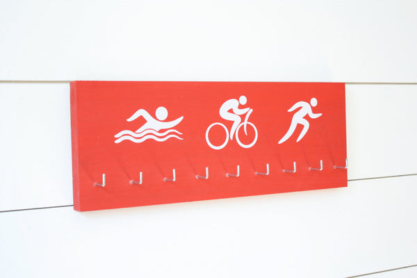 Triathlon Medal Holder / Display - Swim. Bike. Run. Olympicons / Stick Figures - Medium - York Sign Shop - 3