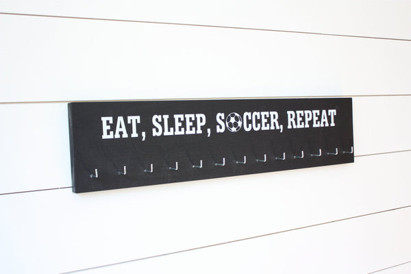 Soccer  Medal Holder - Eat, Sleep, Soccer, Repeat - Large - York Sign Shop - 2