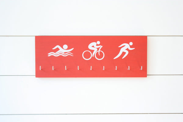 Triathlon Medal Holder / Display - Swim. Bike. Run. Olympicons / Stick Figures - Medium - York Sign Shop - 2