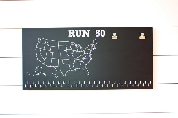 Run 50 States Medal Holder with race bib clips and 50 hooks  *** Chalkboard*** - York Sign Shop - 3