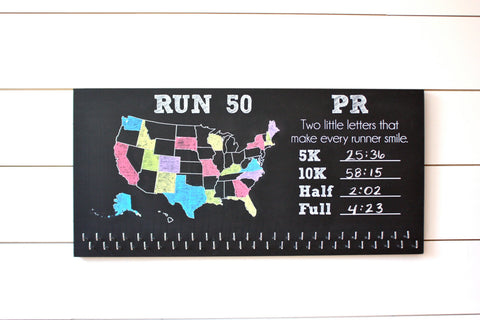 Run 50 States Medal Holder with PR list and 50 hooks  *** Chalkboard*** - York Sign Shop - 1