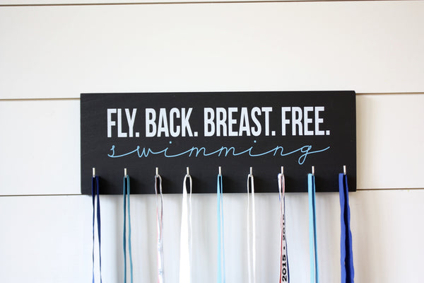 Swim Medal Holder - Fly. Back. Breast. Free. Swimming - Medium - York Sign Shop - 3