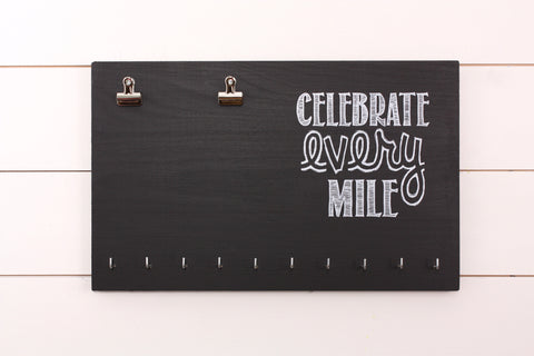 Running Race Bib and Medal Holder - Celebrate Every Mile - One set of clips layout