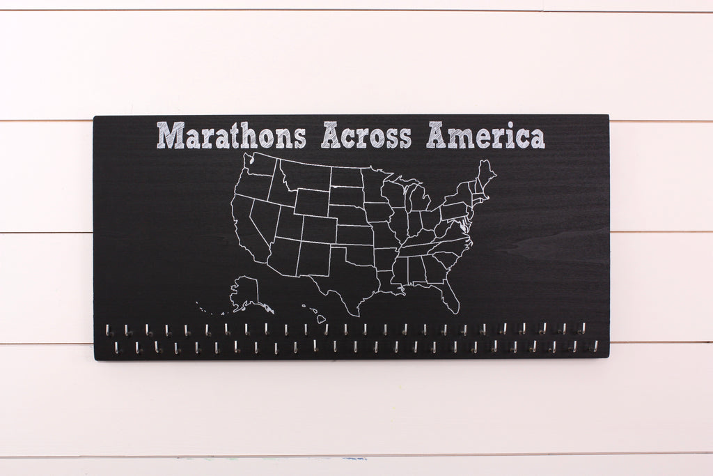 Marathons Across America - 50 States Medal Holder with 50 hooks on Chalkboard, Run 50