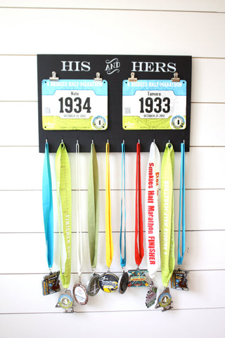 Gift for Runners - Couple - Race Bib and Medal Holder - His and Hers - York Sign Shop - 1