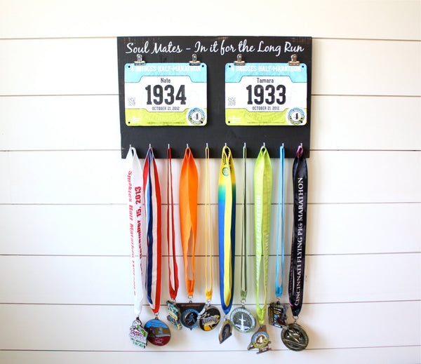 Couple Running Race Bib and Medal Holder - Soul Mates - In it for the Long Run - York Sign Shop - 2