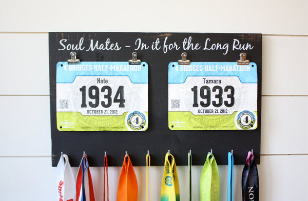 Couple Running Race Bib and Medal Holder - Soul Mates - In it for the Long Run - York Sign Shop - 1