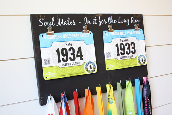Couple Running Race Bib and Medal Holder - Soul Mates - In it for the Long Run - York Sign Shop - 3