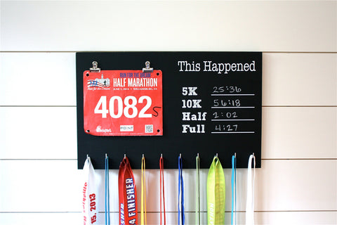 Chalkboard Race Bib and Medal Holder- This Happened - 5K, 10K, Half, & Full - York Sign Shop - 1