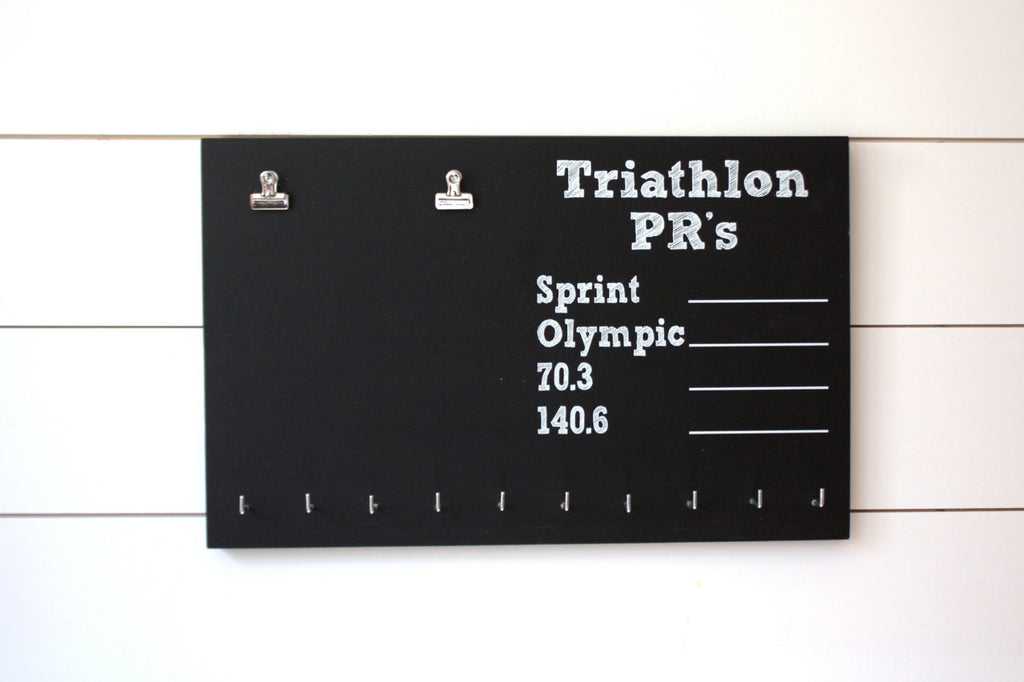 Triathlon Medal Holder - PR Chalkboard - Sprint, Olympic, 70.3, 140.6 - York Sign Shop