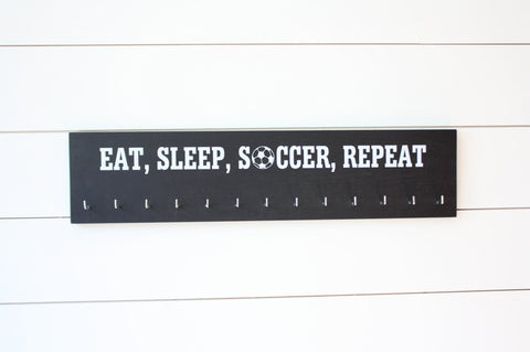 Soccer  Medal Holder - Eat, Sleep, Soccer, Repeat - Large - York Sign Shop - 1
