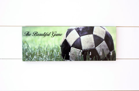 Soccer / Football Medal Holder - The Beautiful Game - Photo background of ball in grass - Medium - York Sign Shop - 1