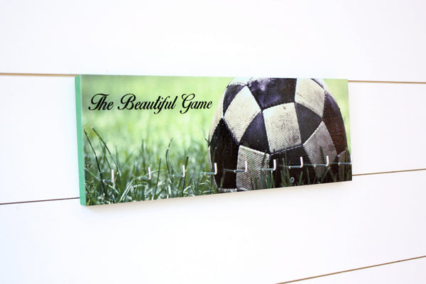 Soccer / Football Medal Holder - The Beautiful Game - Photo background of ball in grass - Medium - York Sign Shop - 2