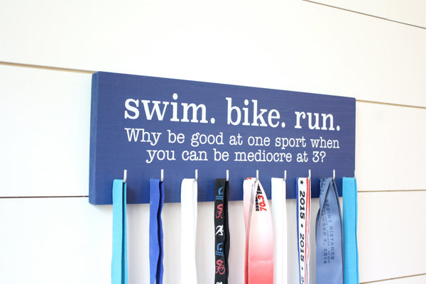 Triathlon Medal Holder / Display - Swim. Bike. Run. - Medium - York Sign Shop - 1