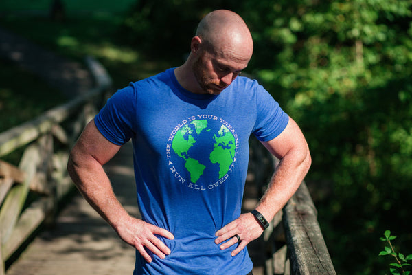 Runner T-shirt - The World is Your Treadmill. Run All Over It. - Running Travel Marathon - York Sign Shop - 1