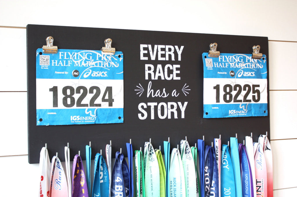 Race Bib and Medal Holder - Every Race Has a Story - Extra Large Size - York Sign Shop