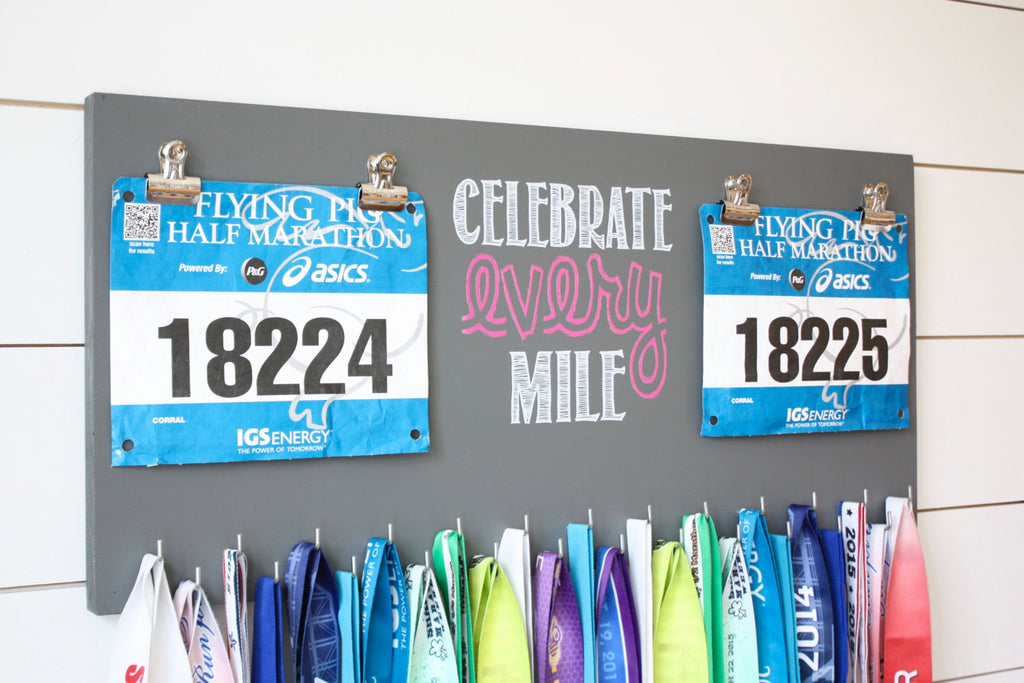 Race Bib and Medal Holder - Celebrate Every Mile - Extra Large Size - York Sign Shop